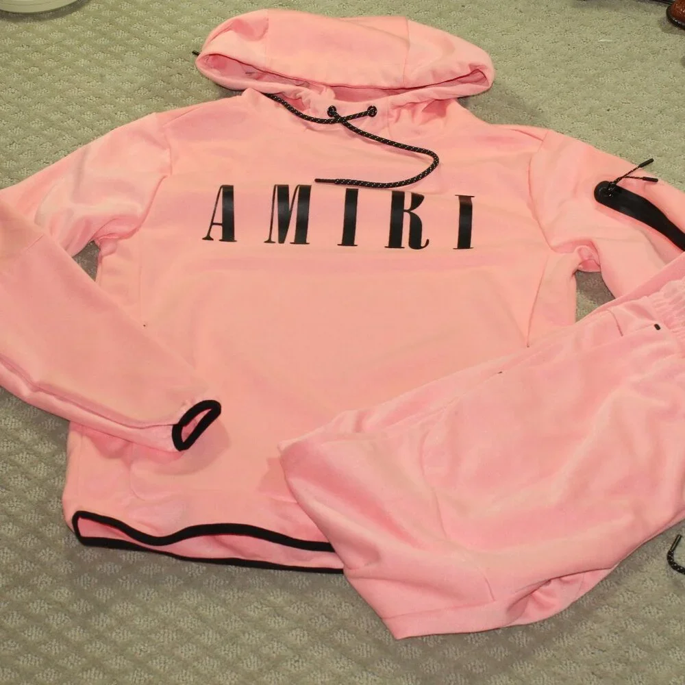 2pc Amiri Logo Womens Sz S Peachy Pink Sweats Outfit Hoodie & Pants